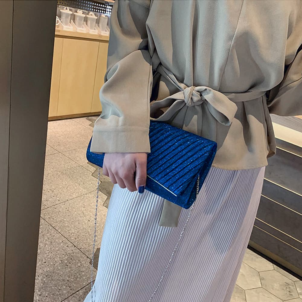チェーン バッグ 結婚式パーティーバッグ プリーツ加工 チェーン付き クラッチバッグ