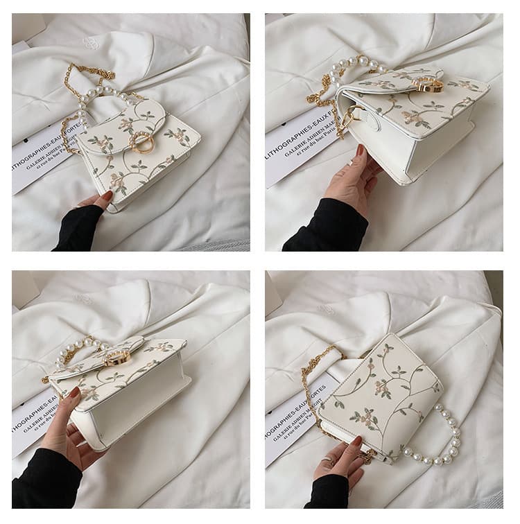 チェーン バッグ 花刺繍パール持ち手ミニバッグ