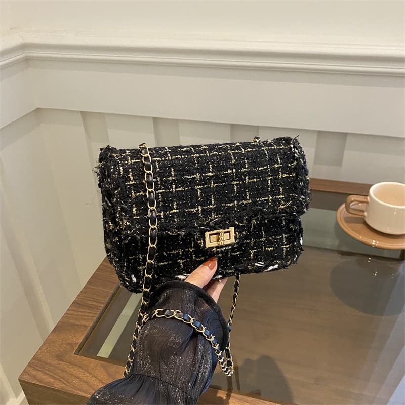 チェーンバッグ ショルダー ツイードフリンジチェーンショルダー
