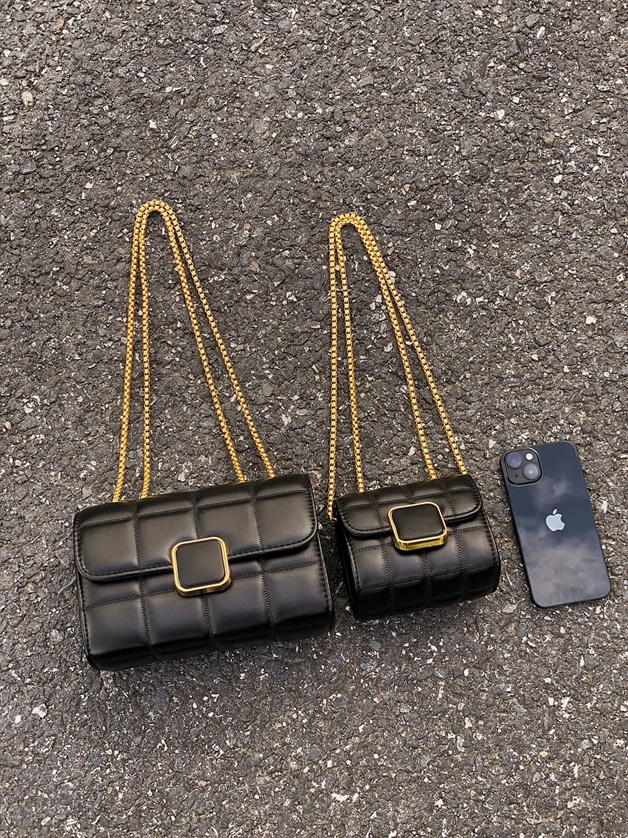 チェーン バッグ 金属チェーン付きキルティング風小型ショルダーバッグ